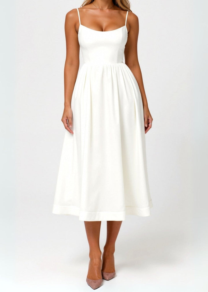 Vestido para convidada de casamento, vestido midi elegante com corpete para mulheres - branco, azul claro, rosa, roxo