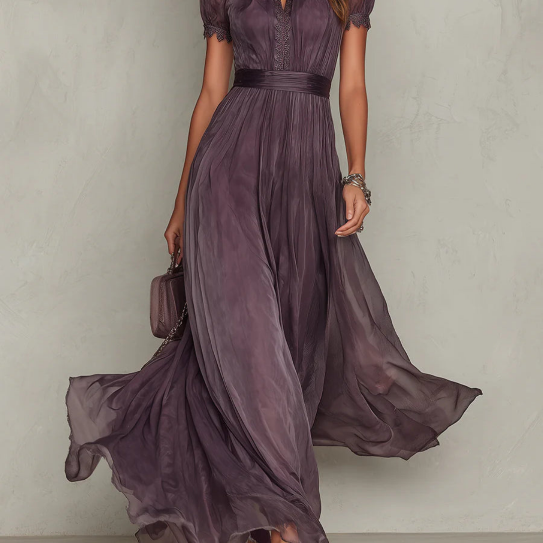 Vivienne | Vestido largo de gasa con encaje
