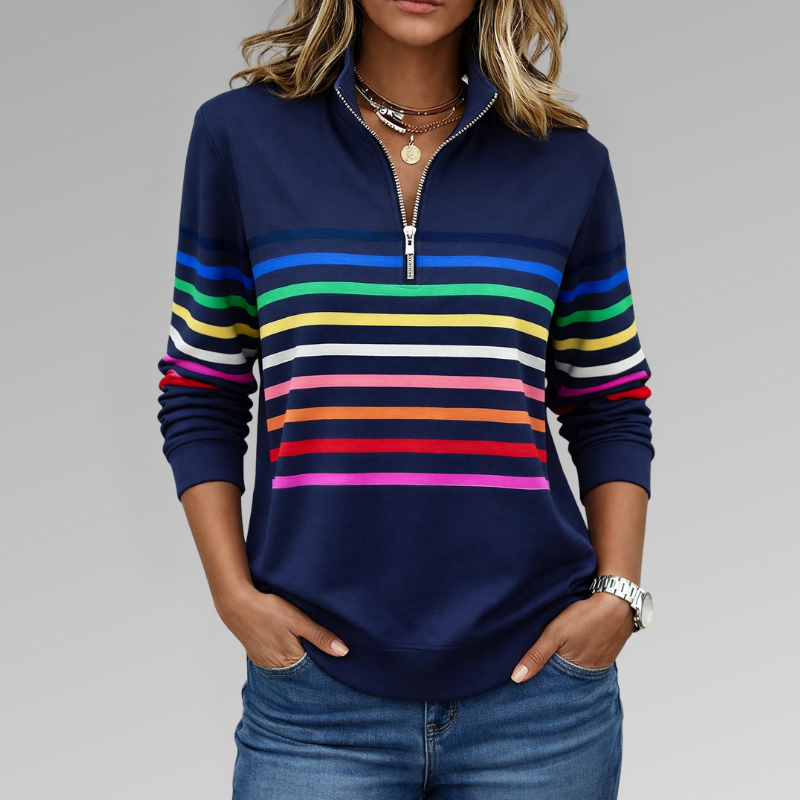 Vienna | Rainbow Striped Zip Sweatshirt