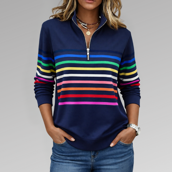 Vienna | Rainbow Striped Zip Sweatshirt