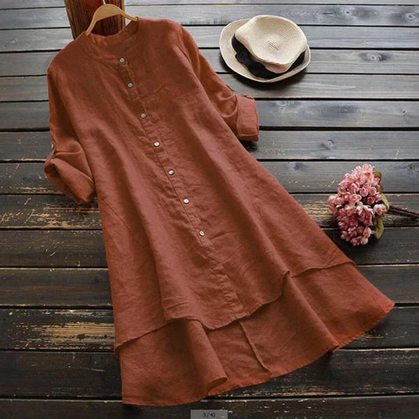 Women’s Casual Button-Front Layered Midi Dress