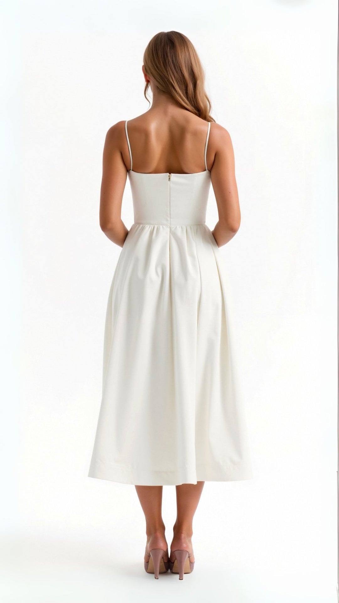 Vestido para convidada de casamento, vestido midi elegante com corpete para mulheres - branco, azul claro, rosa, roxo