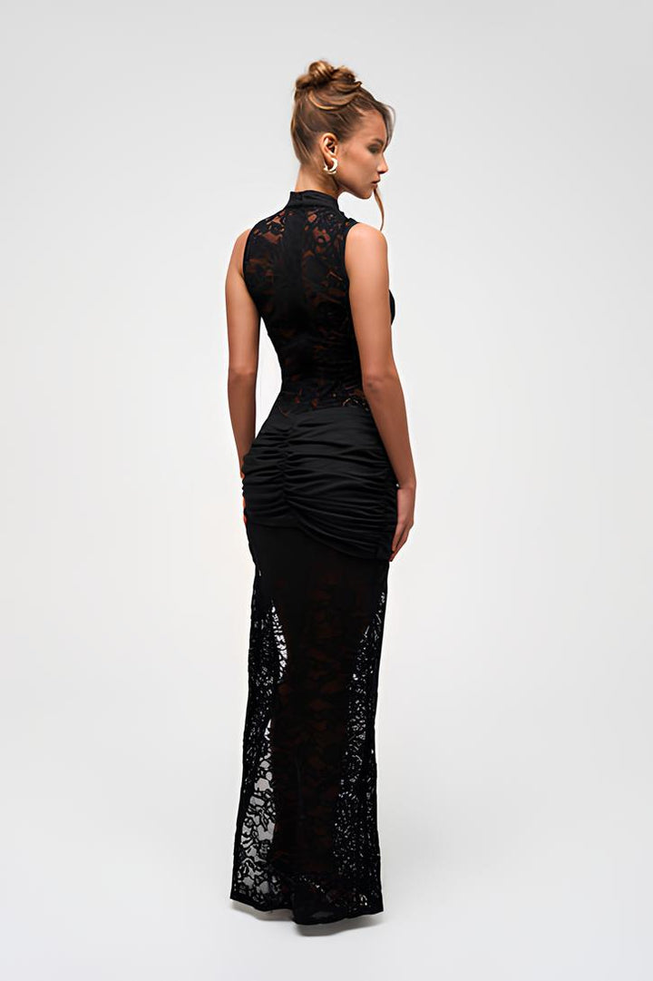 Kehla | Black Lace Maxi Dress with High Slit