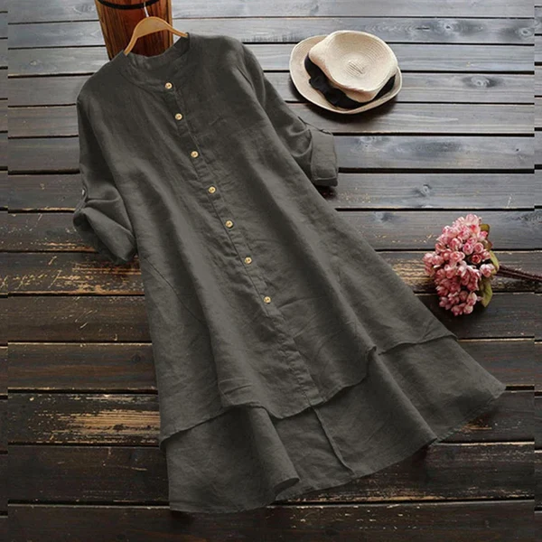 Robe midi pour femme avec fermeture à boutons, coupe ample et ourlet superposé