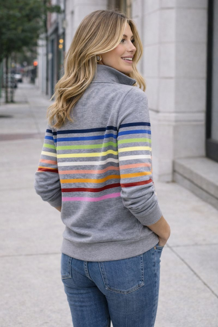 Vienna | Rainbow Striped Zip Sweatshirt