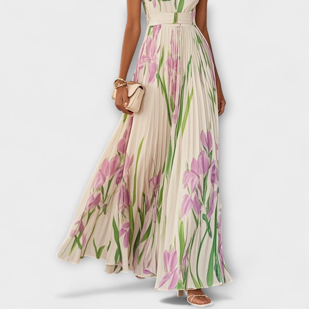 Vestido maxi de chifón floral fruncido