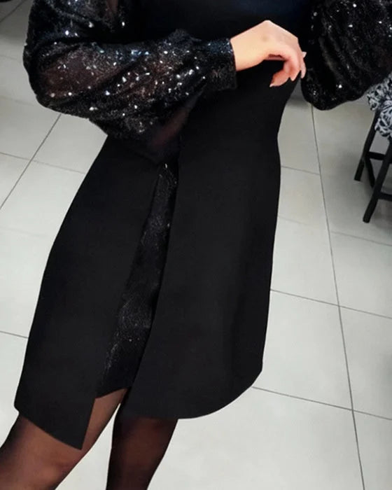 Elegant women's dress | with sequins and puff sleeves