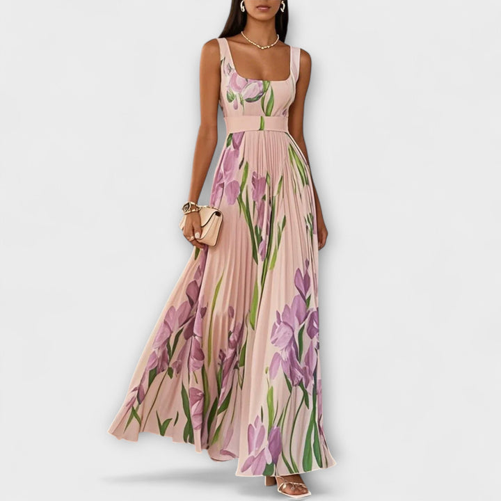 Vestido maxi de chifón floral fruncido