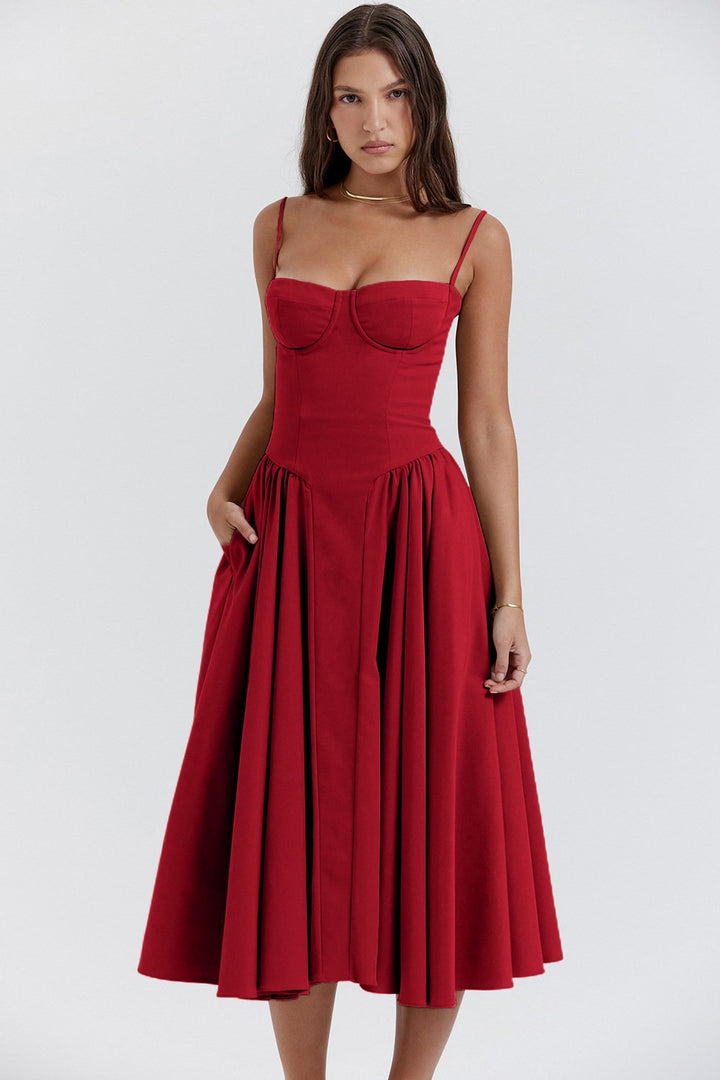 Elegantes Midikleid für Damen mit Spaghettiträgern und ausgestelltem Rock