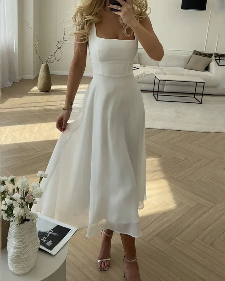 Robe midi élégante à col carré pour femme