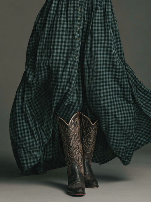 Women's Plaid Long Sleeve Shirt Maxi Dress