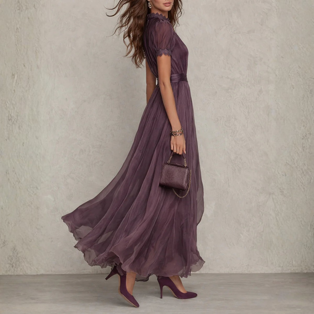 Vivienne | Vestido largo de gasa con encaje
