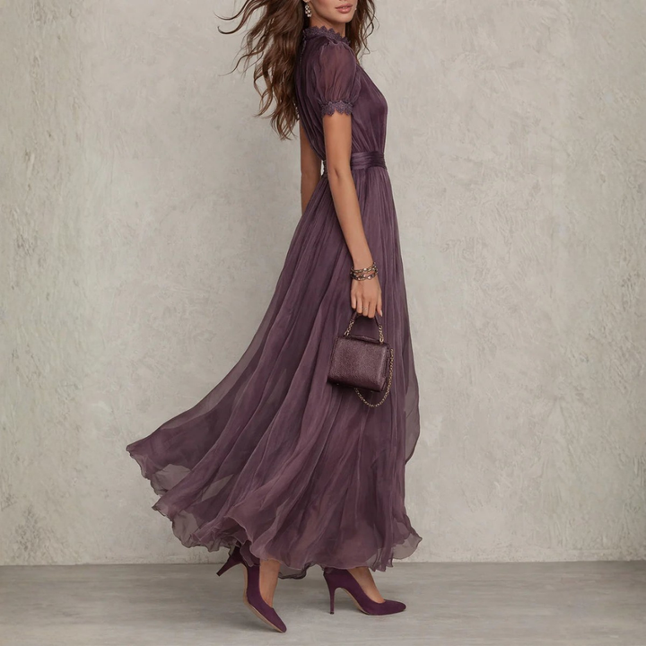 Vivienne | Vestido largo de gasa con encaje