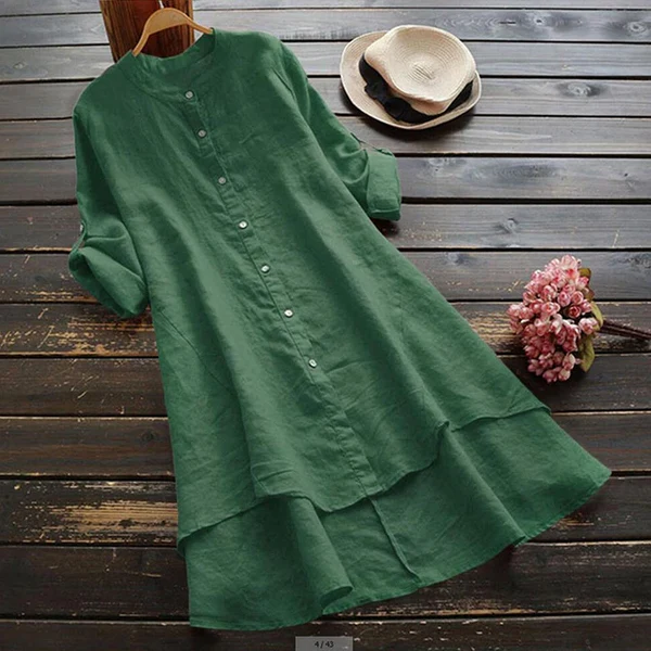 Robe midi pour femme avec fermeture à boutons, coupe ample et ourlet superposé