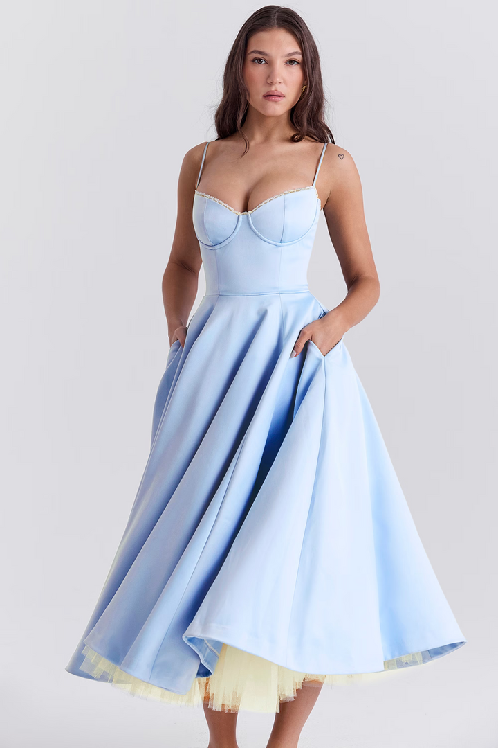 Elegantes A-Linien-Midikleid für Damen mit Spaghettiträgern