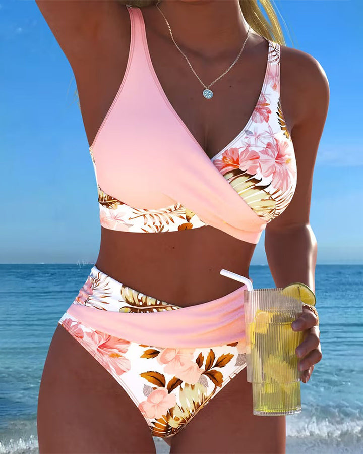Jolina™ | Bikini fendu à contraste floral