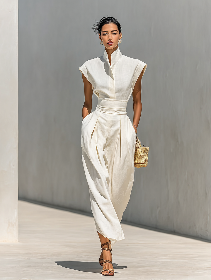 Vestito lungo da donna in puro cotone con maniche a cappuccio e revers in vita