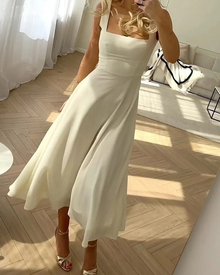 Robe midi élégante à col carré pour femme