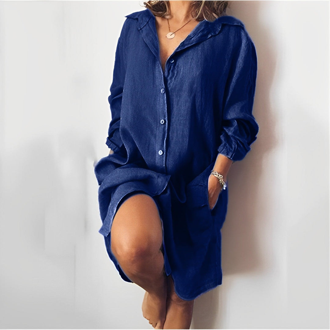 Vestido camisa feminino casual com botões