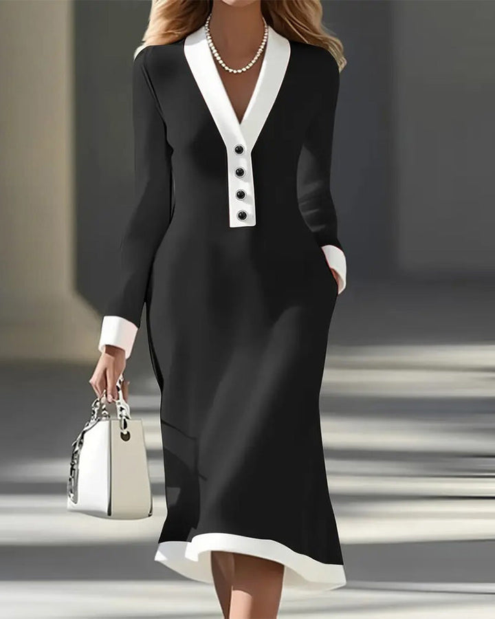 Vestido Midi Feminino com Mangas Longas e Botões