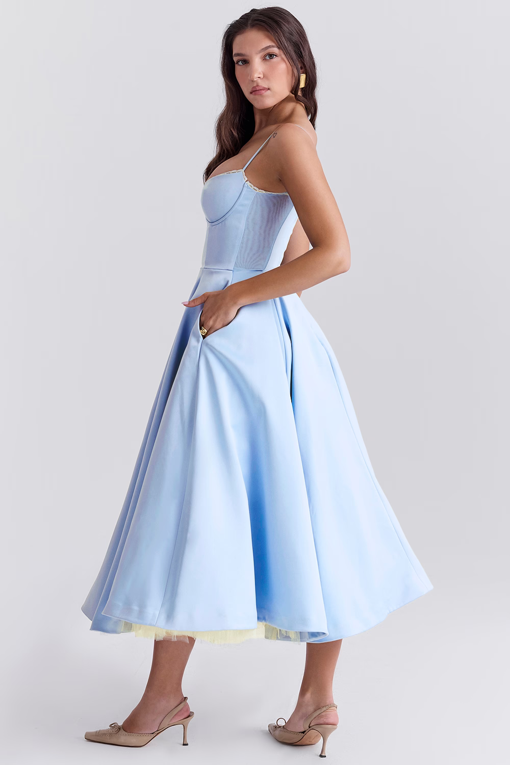 Elegantes A-Linien-Midikleid für Damen mit Spaghettiträgern