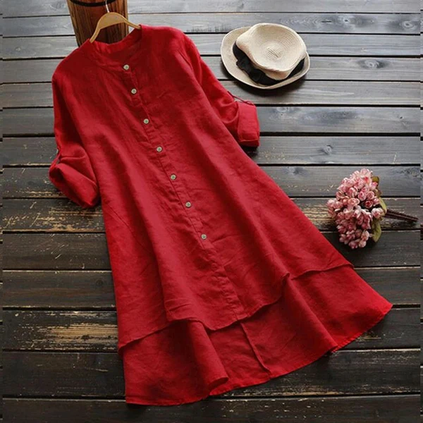 Robe midi pour femme avec fermeture à boutons, coupe ample et ourlet superposé