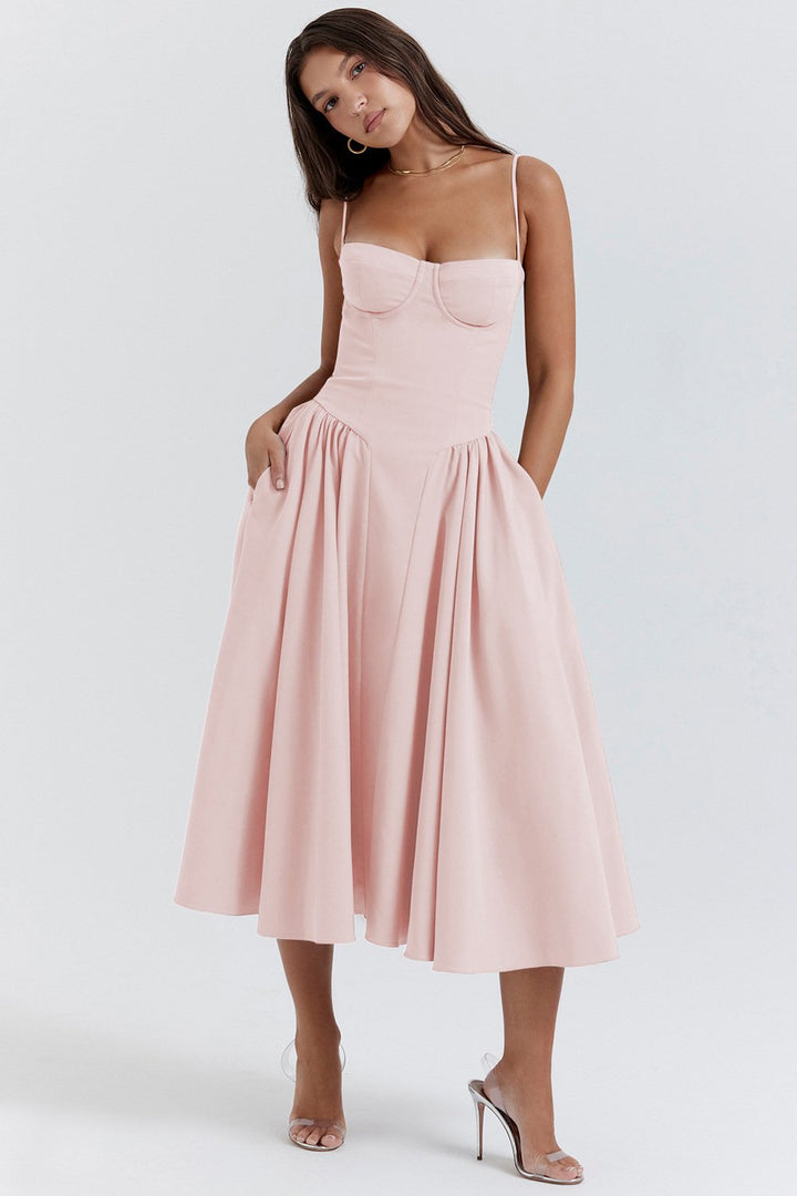 Elegantes Midikleid für Damen mit Spaghettiträgern und ausgestelltem Rock