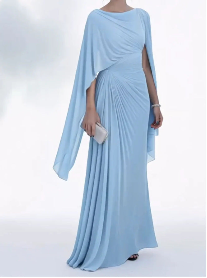 Women's Evening Dress | Long Asymmetrical with Draping