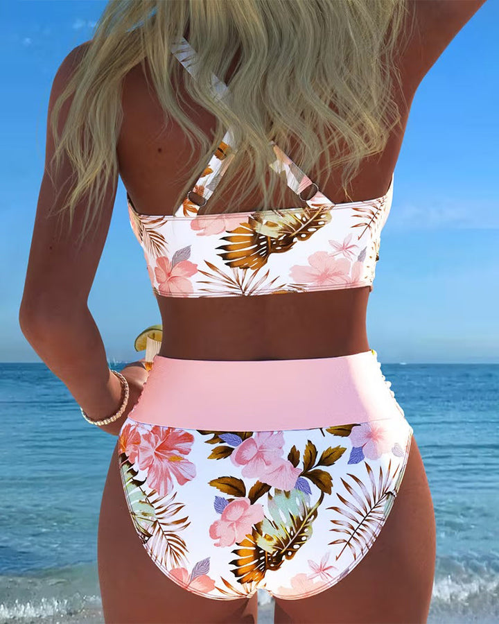 Jolina™ | Bikini fendu à contraste floral
