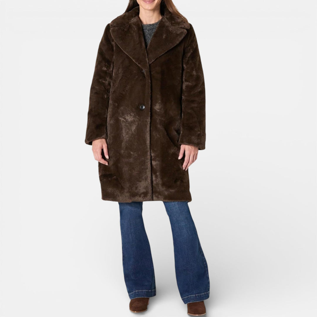 Lora | Manteau long pour femme à coupe décontractée en fausse fourrure avec col à revers
