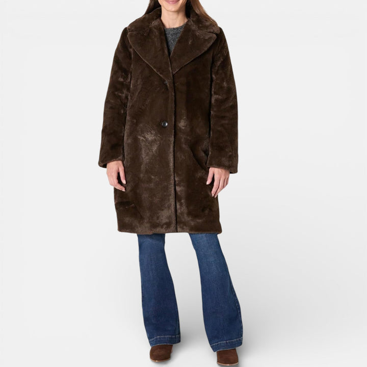 Lora | Manteau long pour femme à coupe décontractée en fausse fourrure avec col à revers