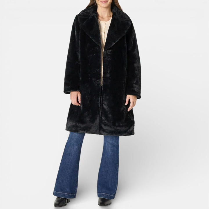 Lora | Manteau long pour femme à coupe décontractée en fausse fourrure avec col à revers