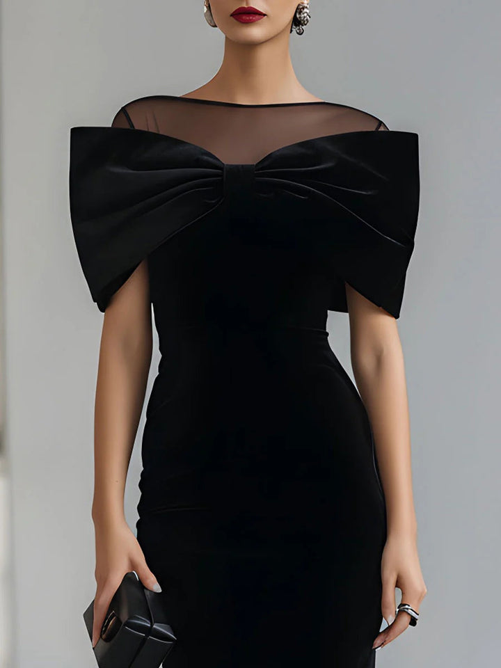 Robe midi élégante pour femme | avec nœud et tulle