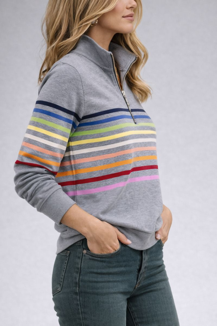 Vienna | Rainbow Striped Zip Sweatshirt