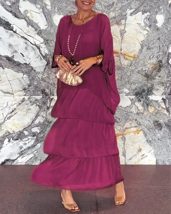 Robe maxi ample pour femme avec ourlet superposé