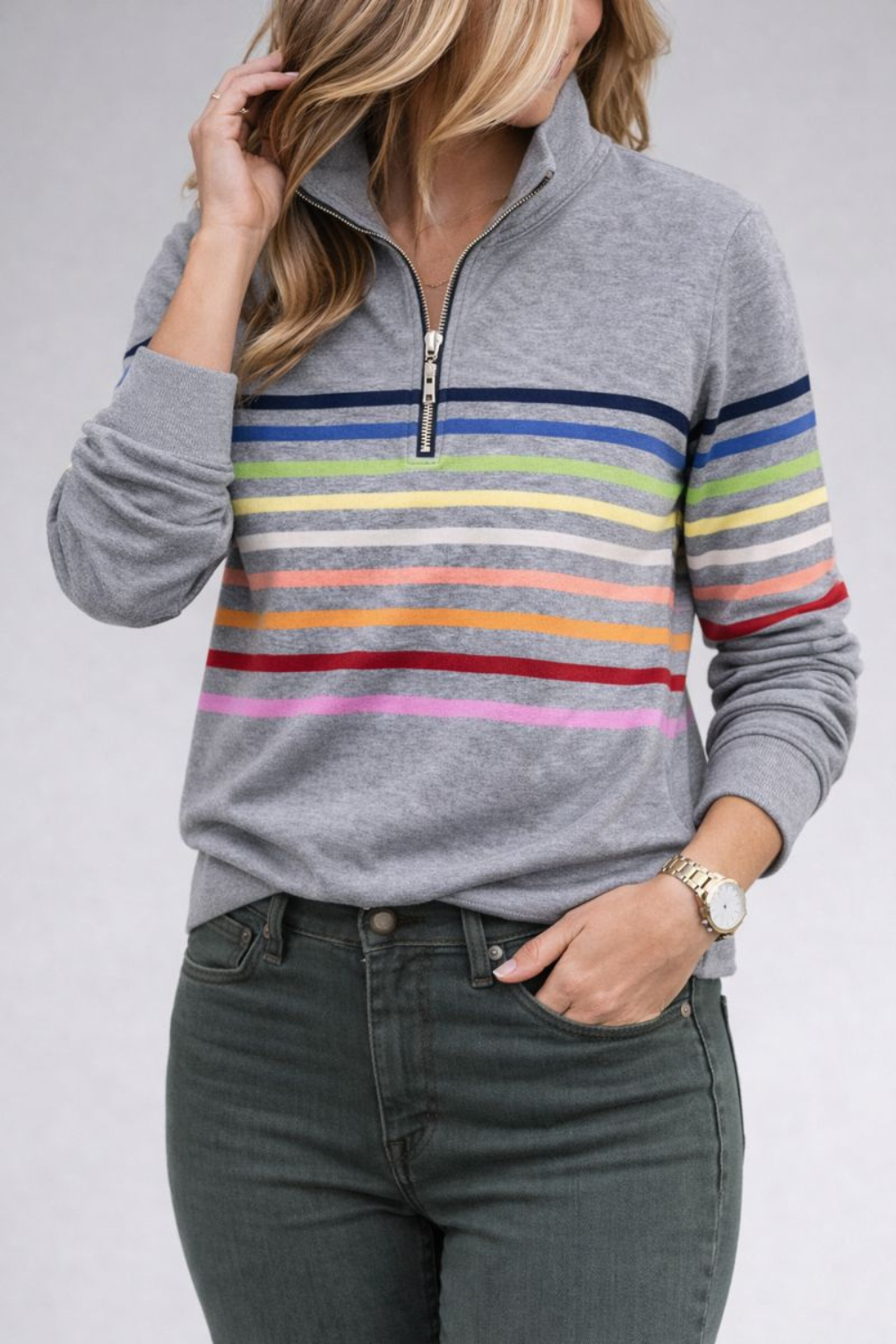 Vienna | Rainbow Striped Zip Sweatshirt
