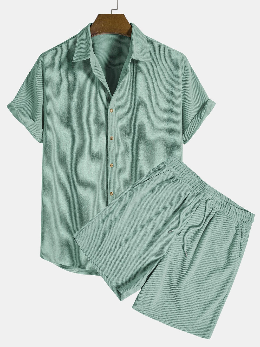 Conjunto Masculino de Dois Peças para Verão – Design Canelado Arejado e Ajuste Confortável