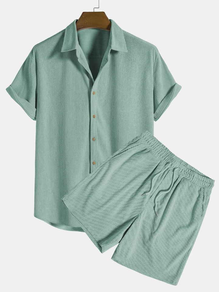 Conjunto Masculino de Dois Peças para Verão – Design Canelado Arejado e Ajuste Confortável