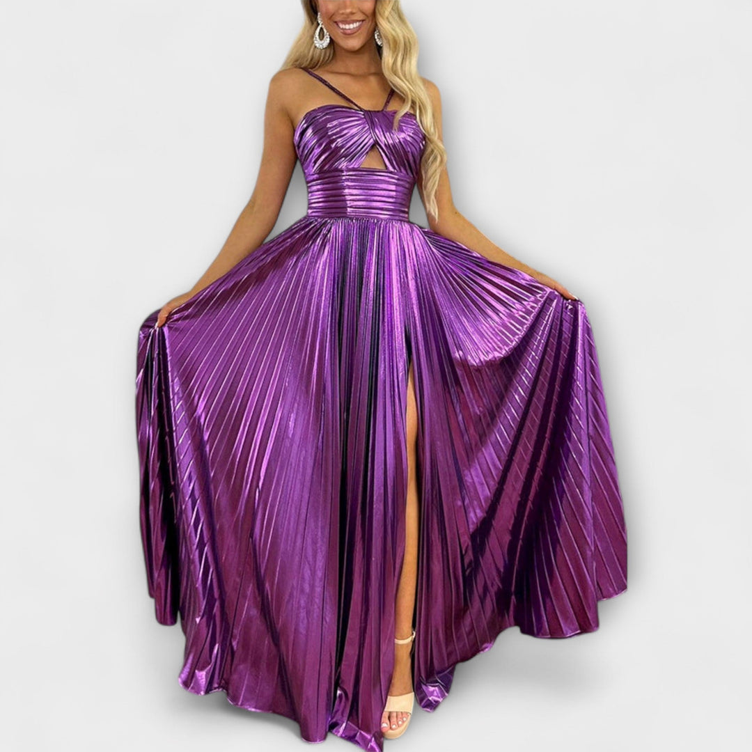 Vestido largo con tejido metálico