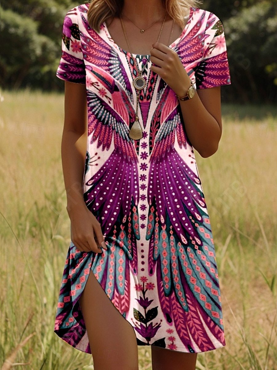 Kara | Trendy Dress with Round Neck and Floral Indian Accents
