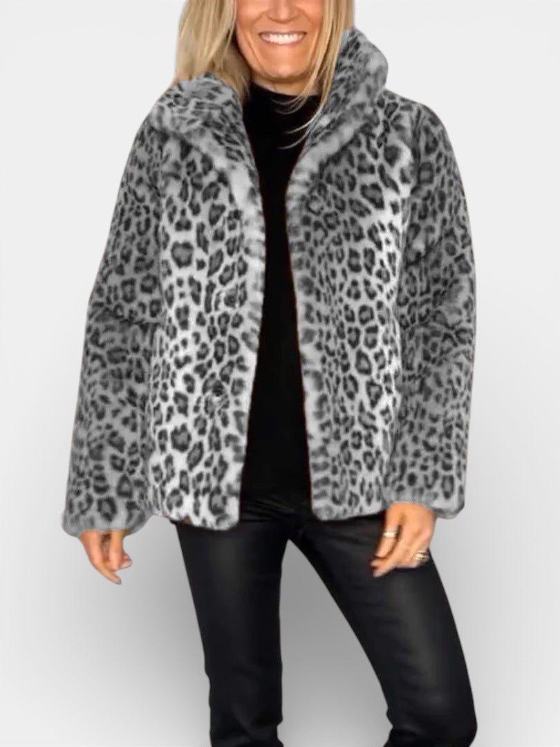 LEIA - Manteau long doux à imprimé léopard