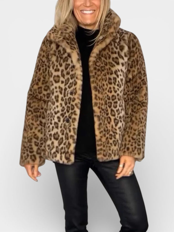 LEIA - Manteau long doux à imprimé léopard