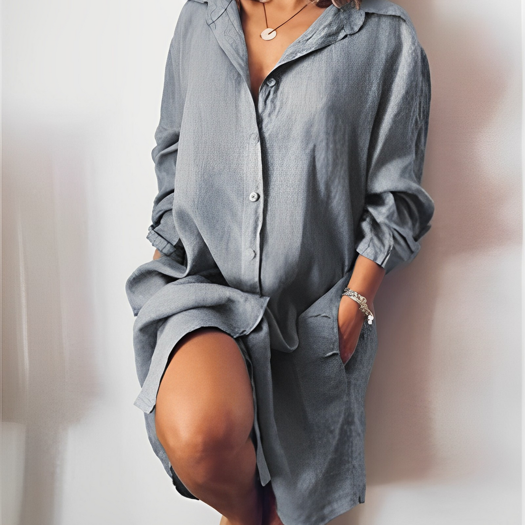 Vestido camisa feminino casual com botões
