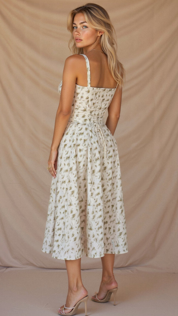 Robe midi corset – taille cintrée et jupe fluide