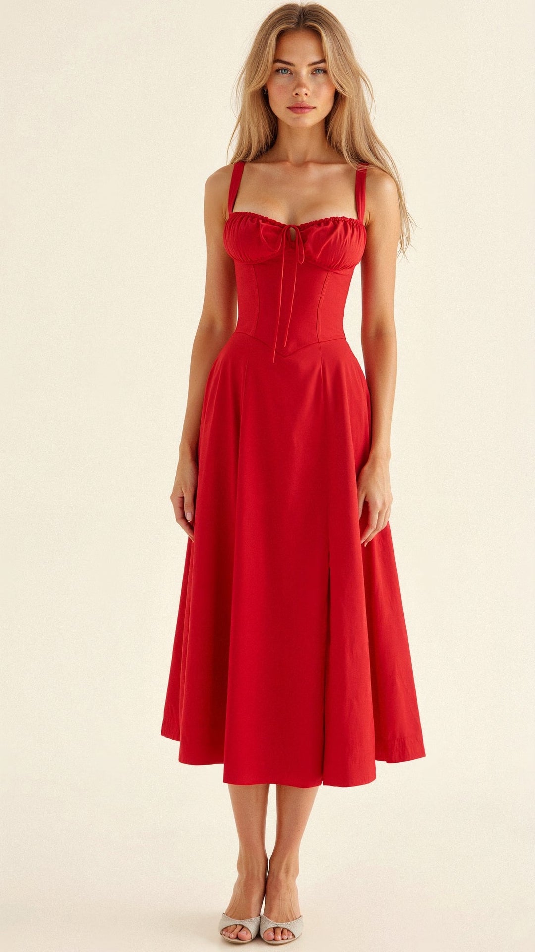 Robe midi corset – taille cintrée et jupe fluide