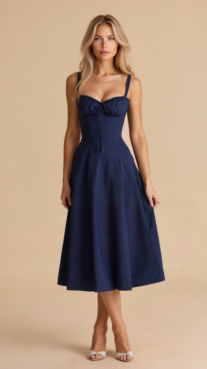 Robe midi corset – taille cintrée et jupe fluide