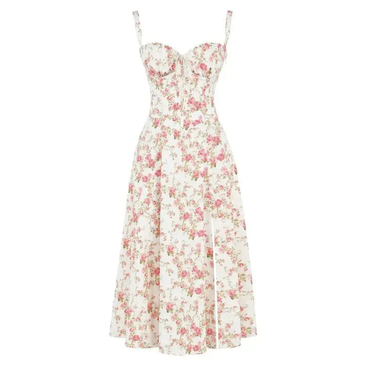 Robe midi corset – taille cintrée et jupe fluide