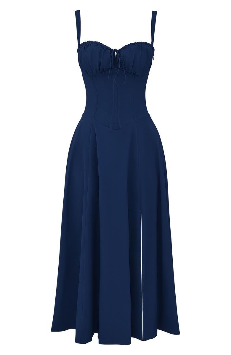 Robe midi corset – taille cintrée et jupe fluide