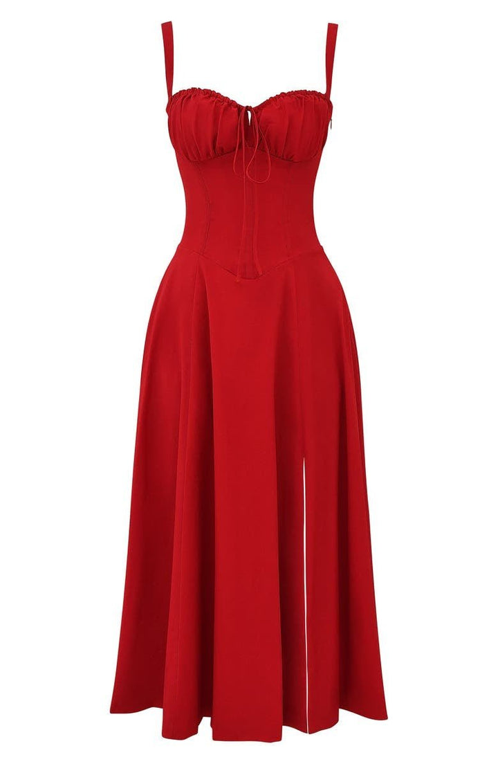 Robe midi corset – taille cintrée et jupe fluide