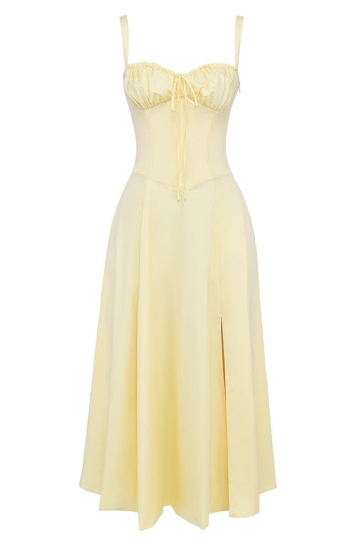 Robe midi corset – taille cintrée et jupe fluide